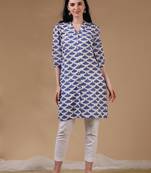 White 3/4th puff sleeve block print a-line kurtas
