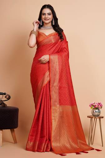 Faux Banarasi Weaving Silk Saree & Faux Banarasi Silk Blouse