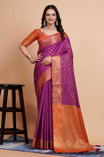 Faux Banarasi Weaving Silk Saree & Faux Banarasi Silk Blouse