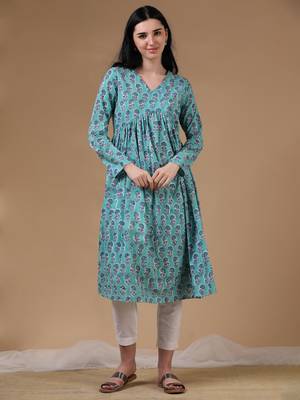 Light green full sleeves casual wear kurta 1