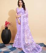  Lavender Soft Net Embroidery   Saree With Mono Banglory Blouse