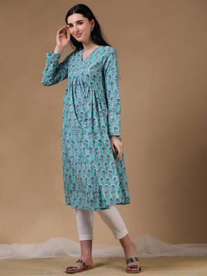 Light green full sleeves casual wear kurta 2