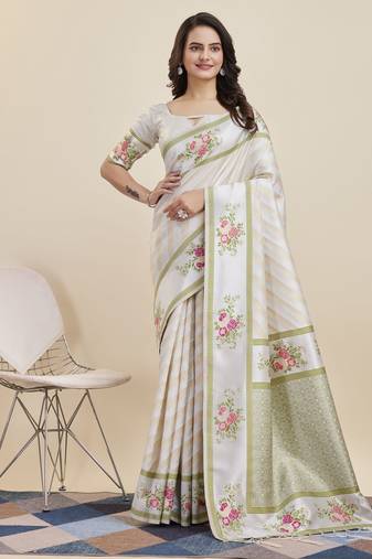 Off White Banarasi Weaving silk Saree & Banarasi silk blend Blouse