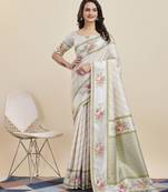 Off White Banarasi Weaving silk Saree & Banarasi silk blend Blouse