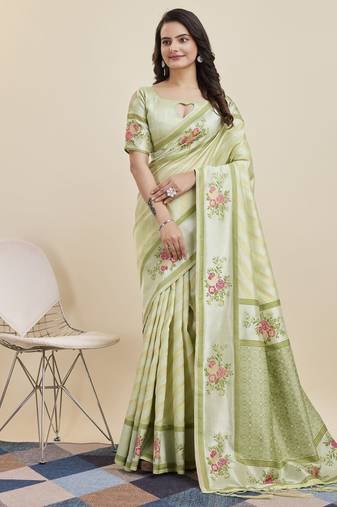 Olive Banarasi Weaving silk Saree & Banarasi silk blend Blouse