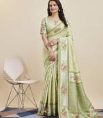Olive Banarasi Weaving silk Saree & Banarasi silk blend Blouse