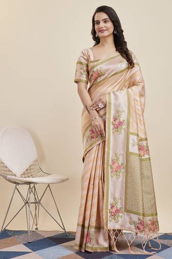 Peach Banarasi Weaving silk Saree & Banarasi silk blend Blouse