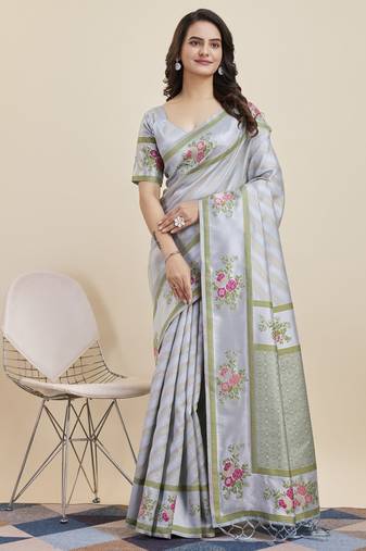 Light Grey Banarasi Weaving silk Saree & Banarasi silk blend Blouse