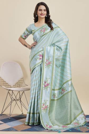 Sky Blue Banarasi Weaving silk Saree & Banarasi silk blend Blouse