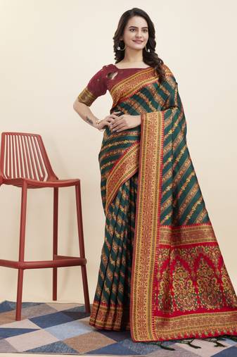 Green Banarasi Weaving silk Saree & Banarasi silk blend Blouse
