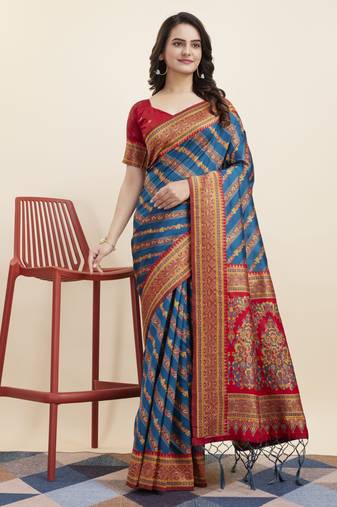 Teal Banarasi Weaving silk Saree & Banarasi silk blend Blouse