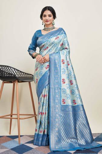 Blue Banarasi Weaving silk Saree & Banarasi silk blend Blouse