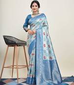 Blue Banarasi Weaving silk Saree & Banarasi silk blend Blouse