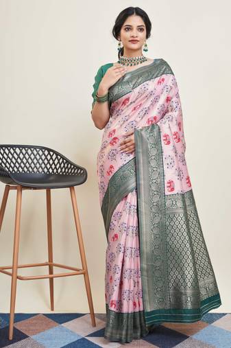 Pink Banarasi Weaving silk Saree & Banarasi silk blend Blouse