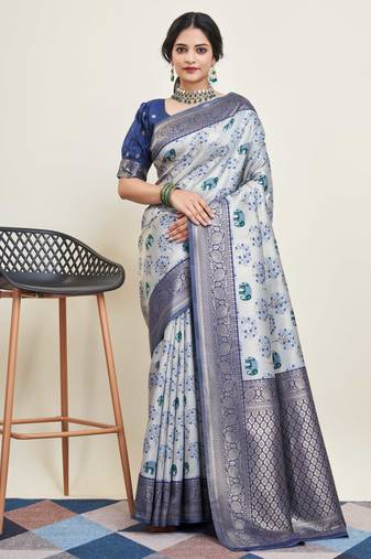 Grey Banarasi Weaving silk Saree & Banarasi silk blend Blouse