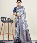 Grey Banarasi Weaving silk Saree & Banarasi silk blend Blouse