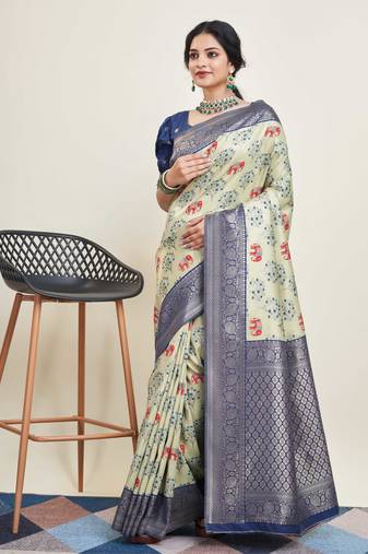 Olive Banarasi Weaving silk Saree & Banarasi silk blend Blouse