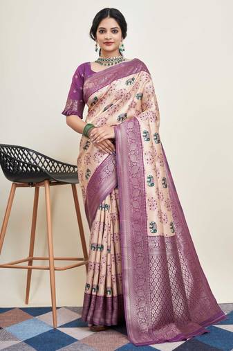 Peach Banarasi Weaving silk Saree & Banarasi silk blend Blouse