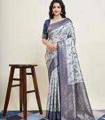 Grey Banarasi Weaving silk Saree & Banarasi silk blend Blouse