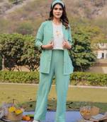  weaved cotton checks printed co-ord set with embroidery