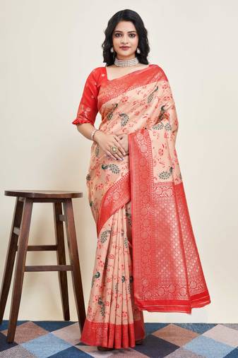 Peach Banarasi Weaving silk Saree & Banarasi silk blend Blouse