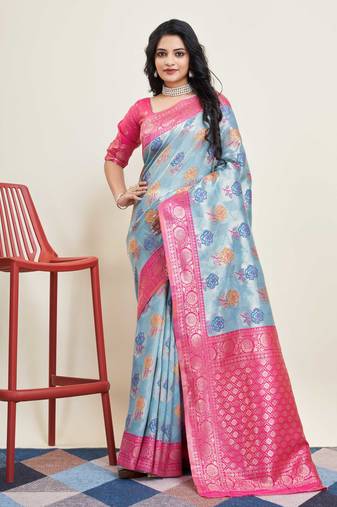 Blue Banarasi Weaving silk Saree & Banarasi silk blend Blouse