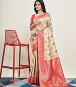 Cream Banarasi Weaving silk Saree & Banarasi silk blend Blouse