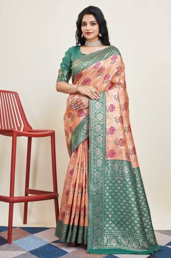 Peach Banarasi Weaving silk Saree & Banarasi silk blend Blouse