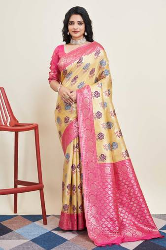 Yellow Banarasi Weaving silk Saree & Banarasi silk blend Blouse
