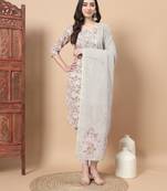  sea green thread work cotton kurta dupatta set