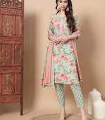  sea green ethnic motifs cotton kurta dupatta set