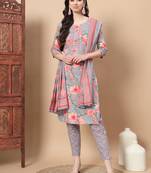  blue ethnic motifs cotton kurta dupatta set