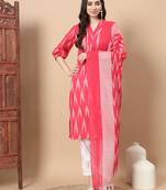Yufta pink cotton ikat kurta dupatta set