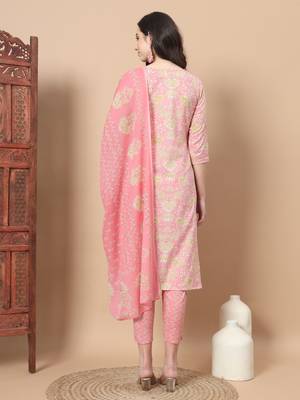  pink printed cotton kurta dupatta set 3