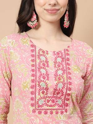 pink printed cotton kurta dupatta set 4