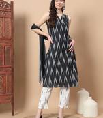  black ikat print a-line kurta palazzo and dupatta set