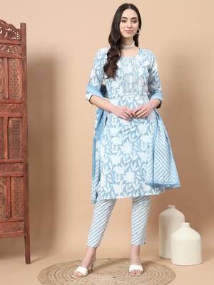 Yufta cotton floral print kurta set dupatta with embroidery 1