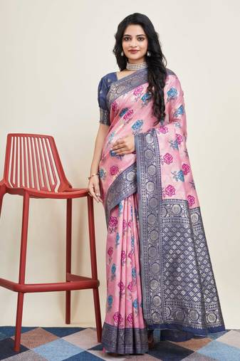 Pink Banarasi Weaving silk Saree & Banarasi silk blend Blouse