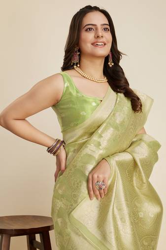   Olive Cotton Silk Saree & Cotton Silk Blouse