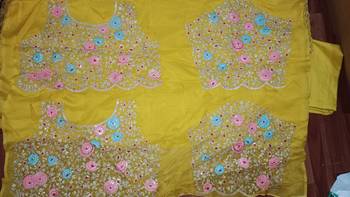 Yellow Organza with Embroidered Net Blouse Saree Set 3
