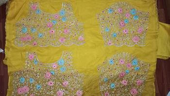 Yellow Organza with Embroidered Net Blouse Saree Set 4