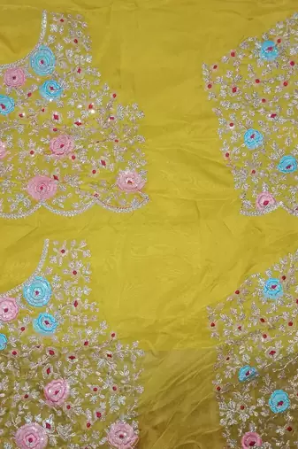 Yellow Organza with Embroidered Net Blouse Saree Set
