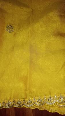 Yellow Organza with Embroidered Net Blouse Saree Set 5