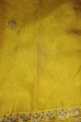Yellow Organza with Embroidered Net Blouse Saree Set