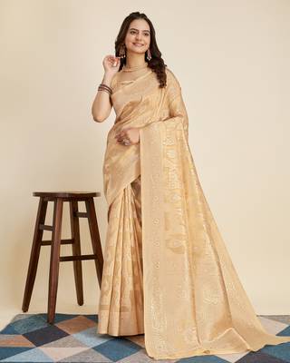   Cream Cotton Silk Saree & Cotton Silk Blouse 4