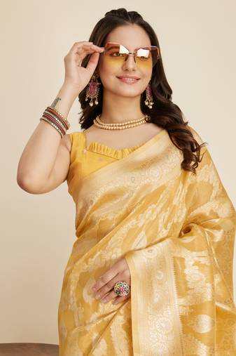  Yellow Cotton Silk Saree & Cotton Silk Blouse