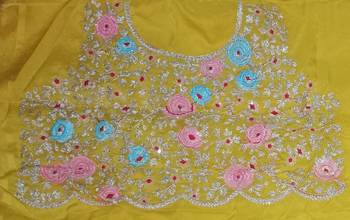 Yellow Organza with Embroidered Net Blouse Saree Set 7