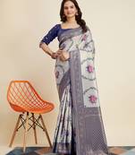 Grey Banarasi Weaving silk Saree & Banarasi silk blend Blouse