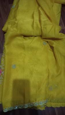 Yellow Organza with Embroidered Net Blouse Saree Set 11