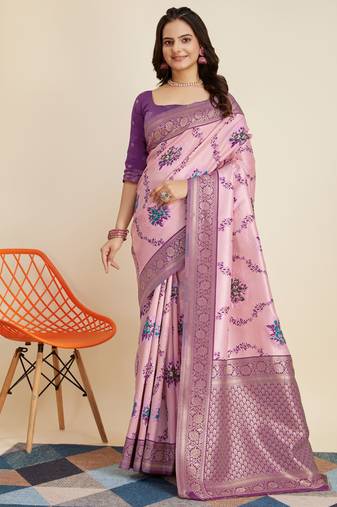 Lavender Banarasi Weaving silk Saree & Banarasi silk blend Blouse
